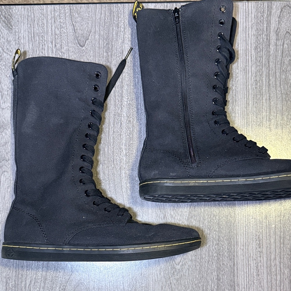 Dr. Martens Black Lace-Up Mid-Calf Boots with Side Zipper